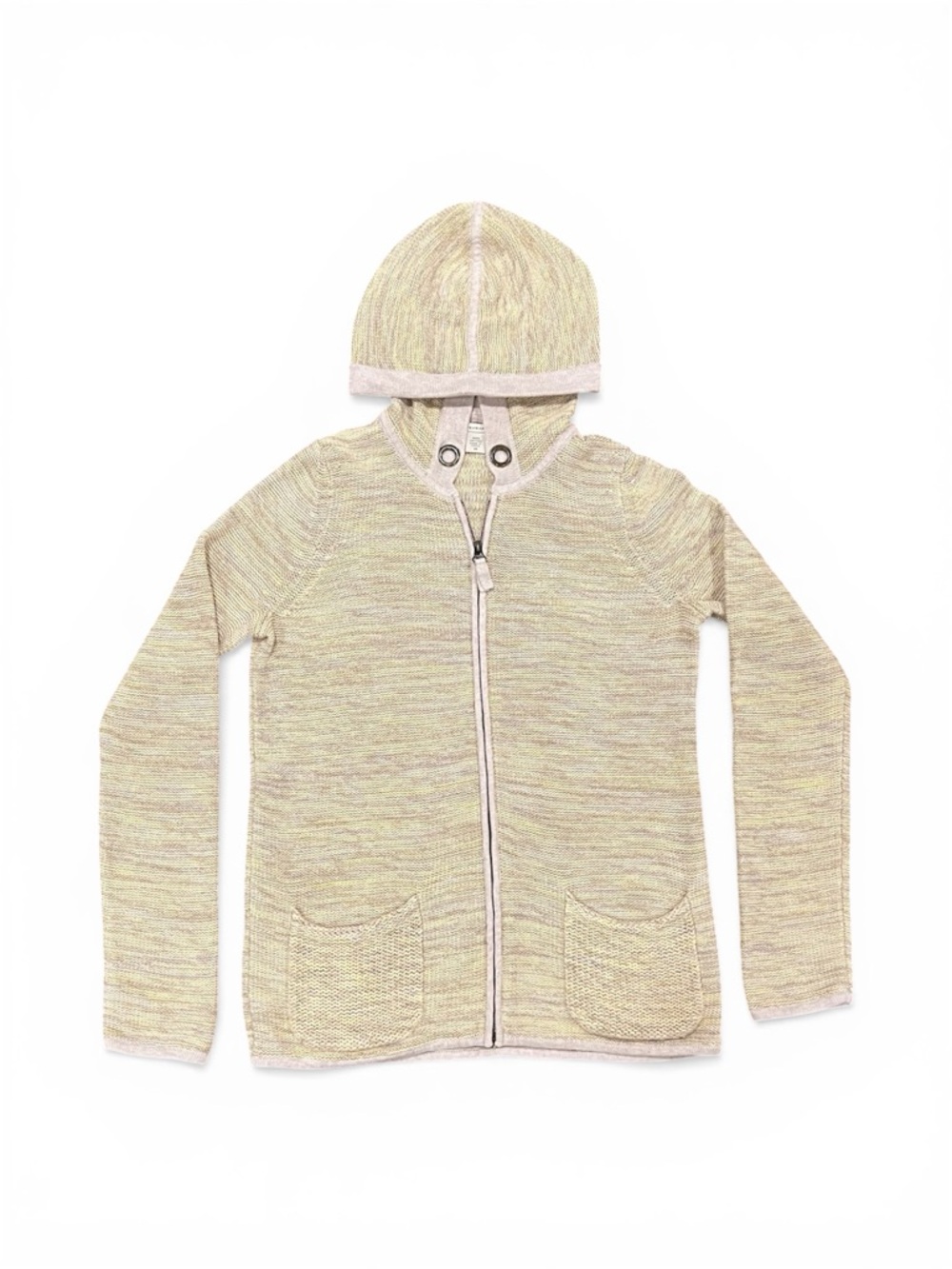 White + Warren Cotton Full-Zip Sweater Hoodie Yellow/Beige Marled Medium Hooded